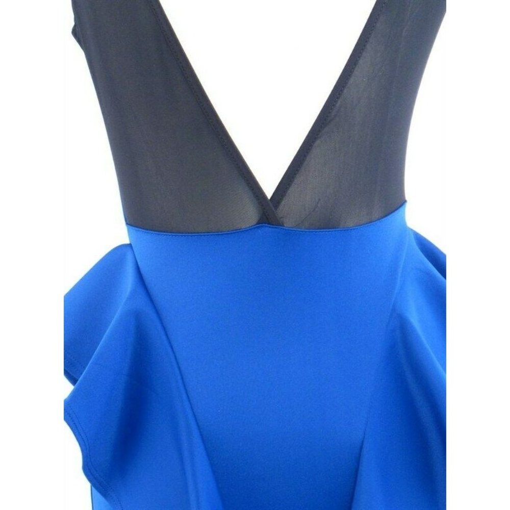 Royal Sheer Mesh Low Back Ruffle Peplum Dress S - Picture 4 of 4